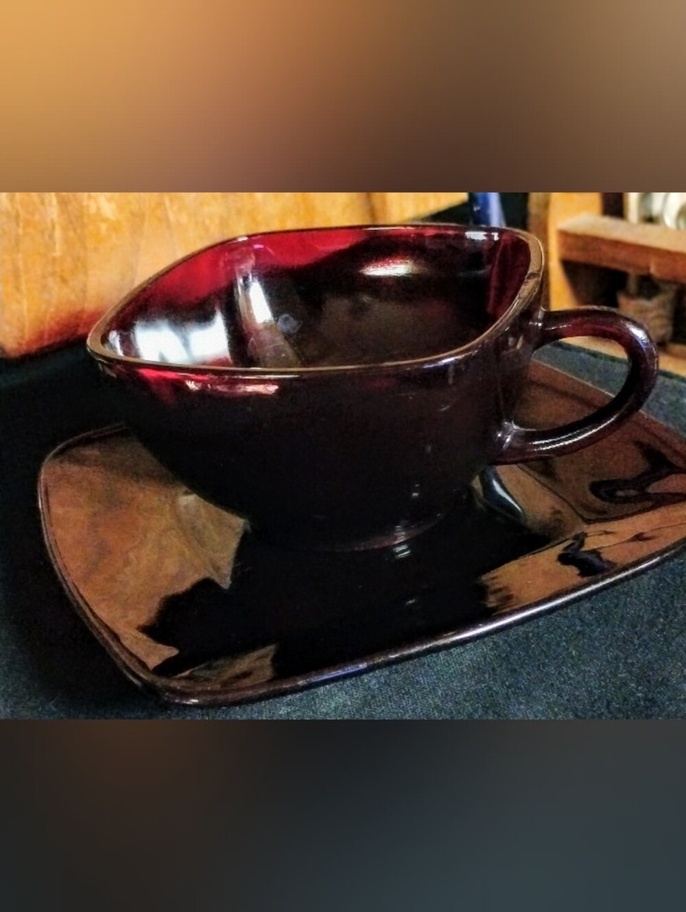 Vintage Anchor Hocking Charm Royal Ruby Glass Teacup & Saucer Set MCM